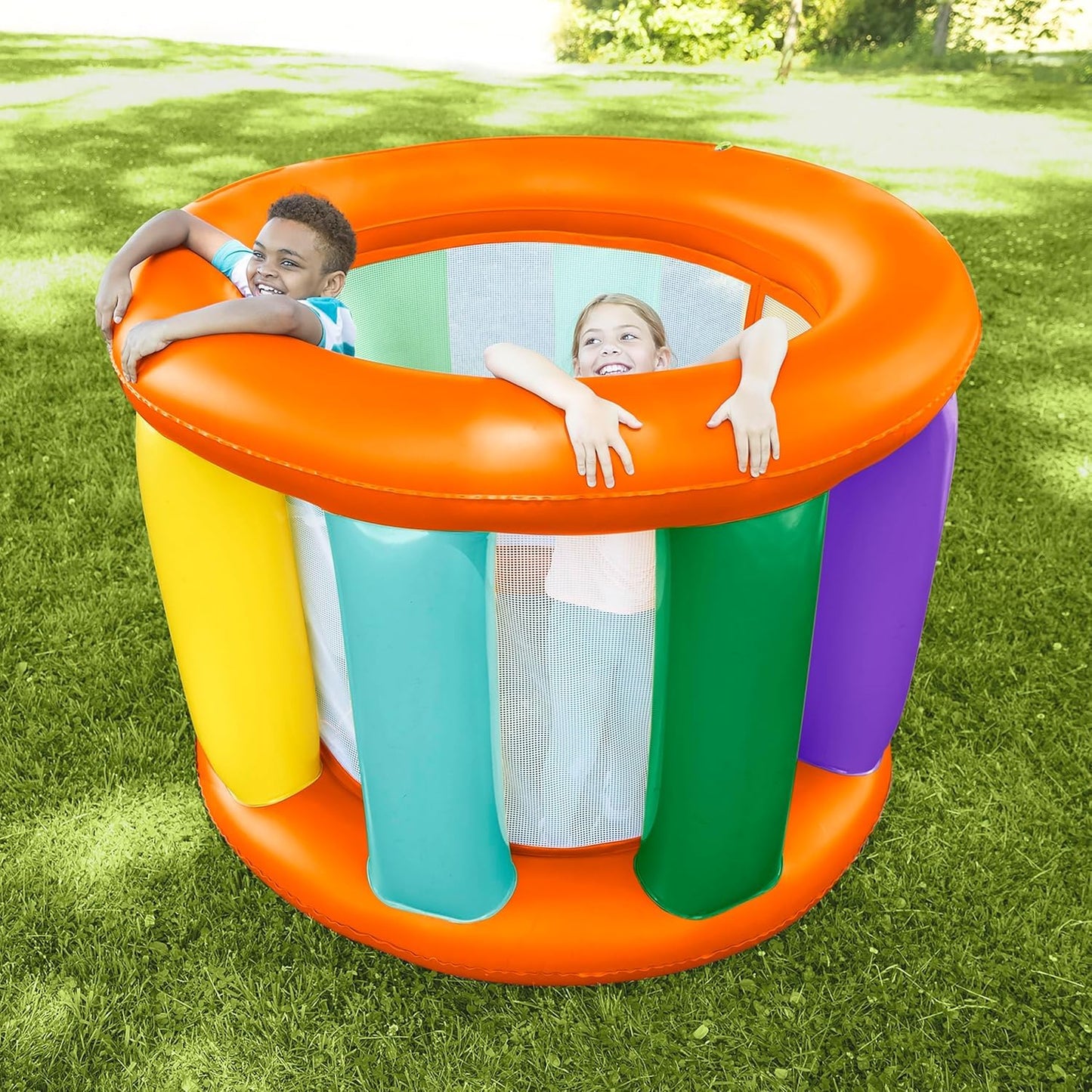 HearthSong Roll with It! 2.0 Giant Inflatable Rainbow Land Roller with Mesh Interior for Active Outdoor Play, 67" Outer Diam. x 45" Inner Diam., Holds up to 300 lbs - Variants