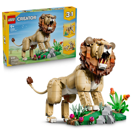 LEGO Creator 3 in 1 Wild Animals: Majestic Lion - Building Toy for Boys & Girls, Ages 9+ - Kids Bedroom or Desk Decor - Lion Toy with 3 Building Options - Gift for Birthdays - 31386