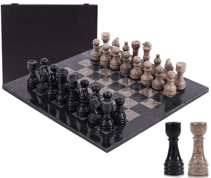Marble Chess Set 15 Inch Handmade Board Game with Storage Box, Classic Travel Chess Set for Adults with Pieces & 2 Extra Queens, Elegant Gift & Home Décor