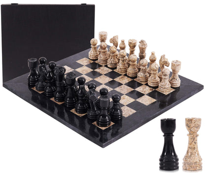 Marble Chess Set 15 Inch Handmade Board Game with Storage Box, Classic Travel Chess Set for Adults with Pieces & 2 Extra Queens, Elegant Gift & Home Décor