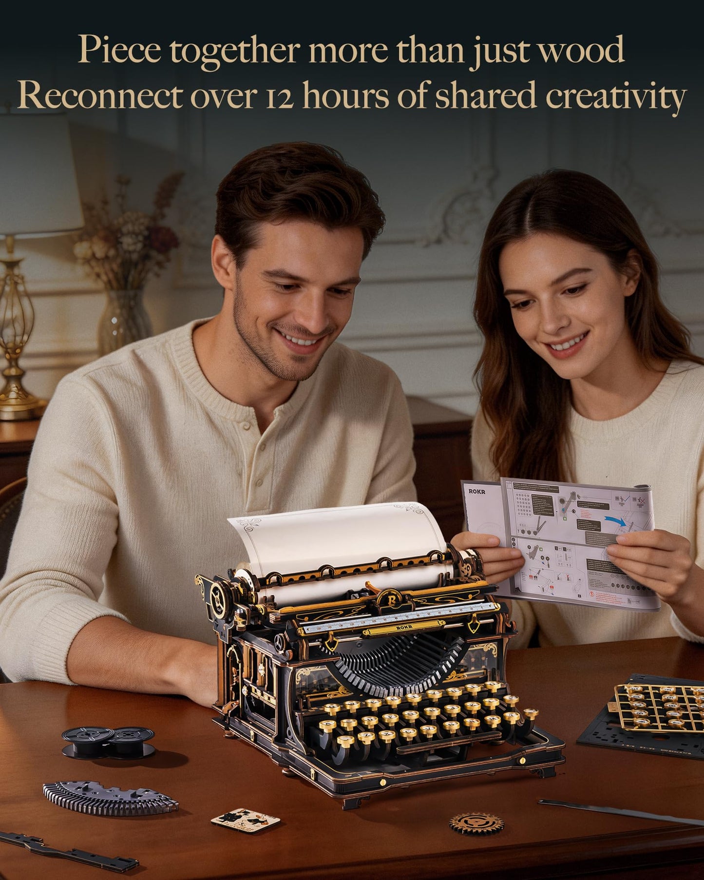 ROKR 3D Wooden Puzzle Typewriter Model Kit, Gift for Adults