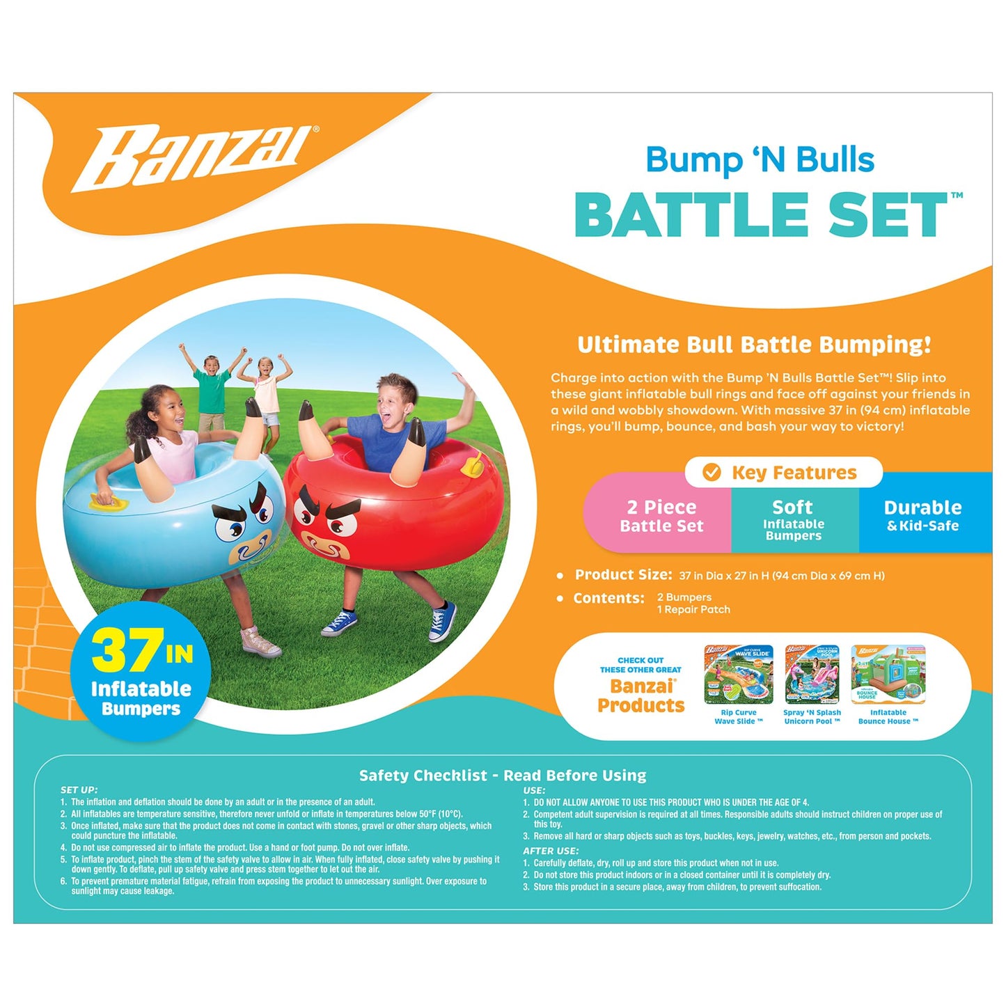 Banzai: Bump N' Bounce Body Bumpers, A Game of Bumping & Bopping, 2 Bumpers Included in Red & Blue, Fun & Safe Cushion Inflatable Surface, for Ages 4 and up