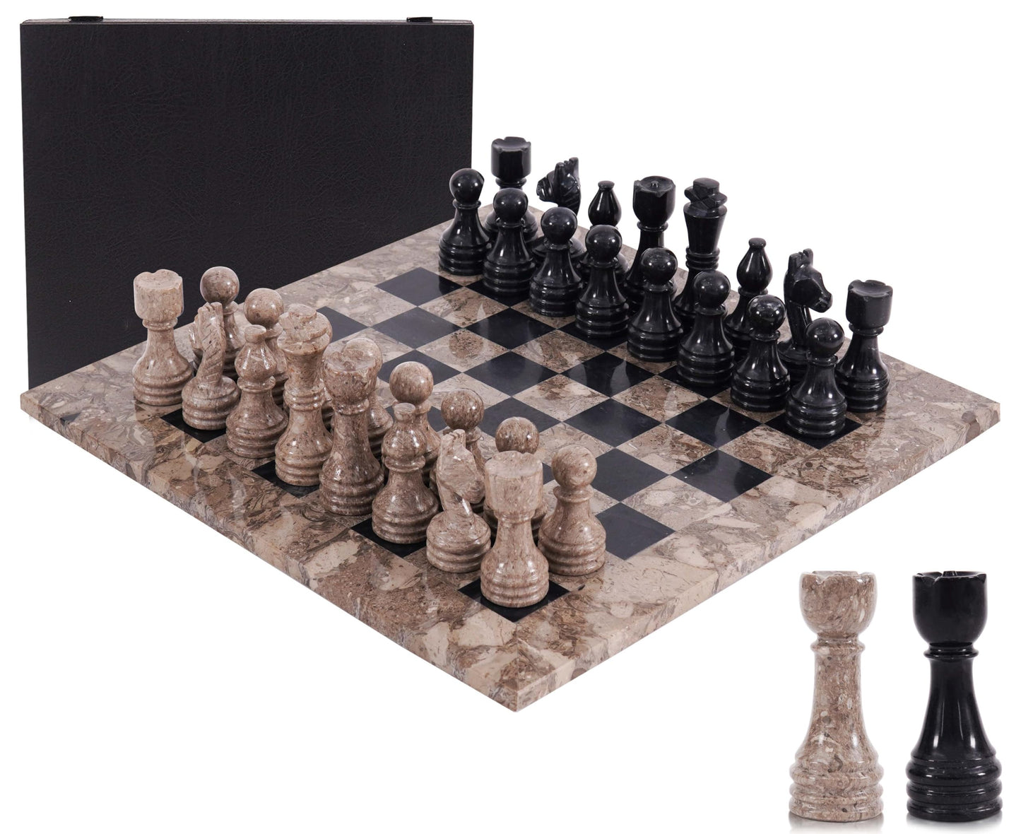 Marble Chess Set 15 Inch Handmade Board Game with Storage Box, Classic Travel Chess Set for Adults with Pieces & 2 Extra Queens, Elegant Gift & Home Décor
