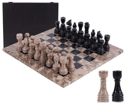 Marble Chess Set 15 Inch Handmade Board Game with Storage Box, Classic Travel Chess Set for Adults with Pieces & 2 Extra Queens, Elegant Gift & Home Décor