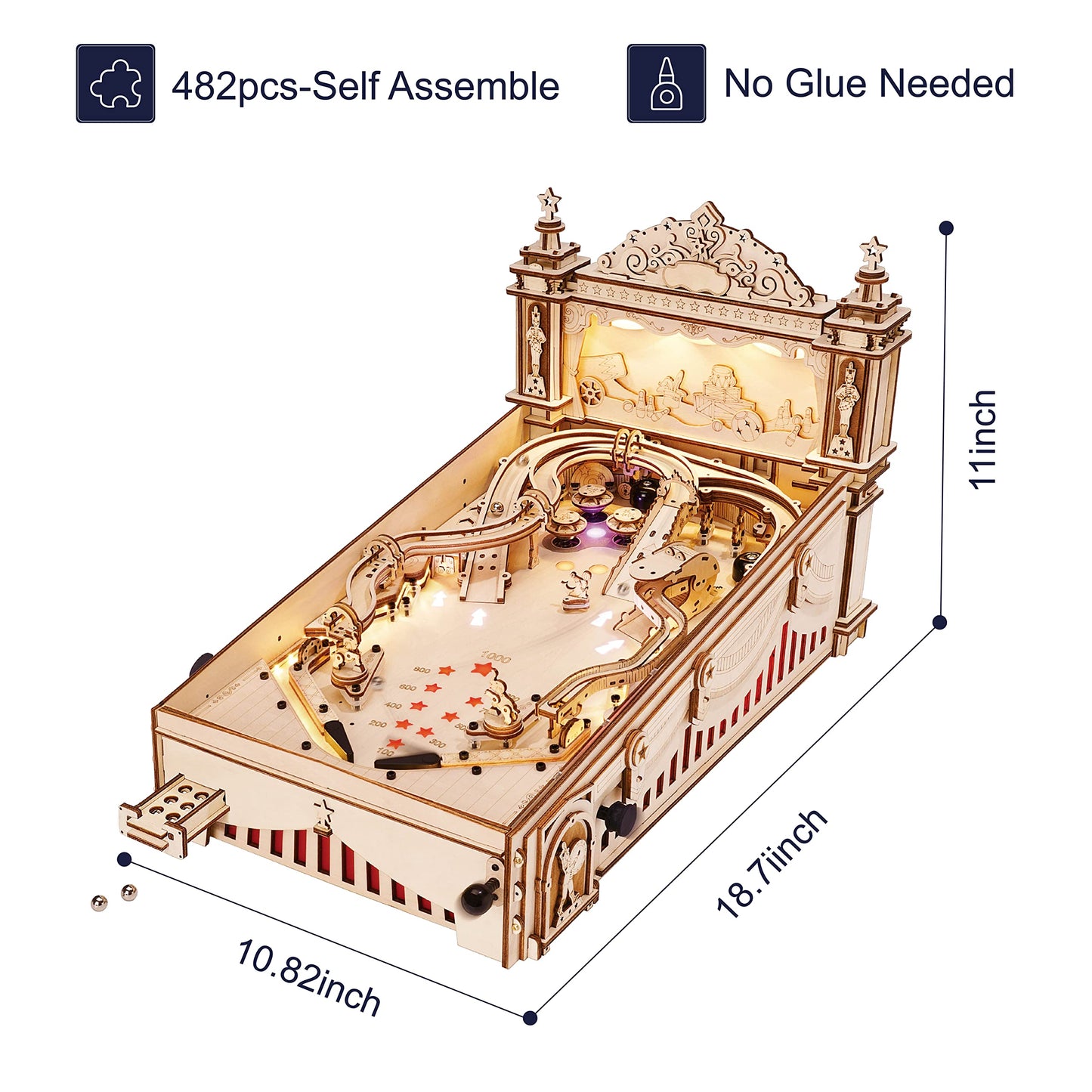 Rowood Wooden Puzzles 3D Pinball Machine Mechanical Model Wooden 3D Puzzles for Adults DIY Pinball Game Wooden Puzzle-Model Building Kits Christmas Birthday Gifts for Adult and 14+