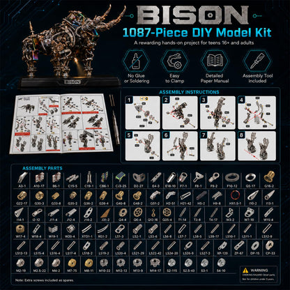Adult 3D Metal Puzzles Bison Metal Model Kits 3D Metal Puzzles Mechanical Bulls Building Blocks Difficult DIY Assembly - High-end Gifts for Men