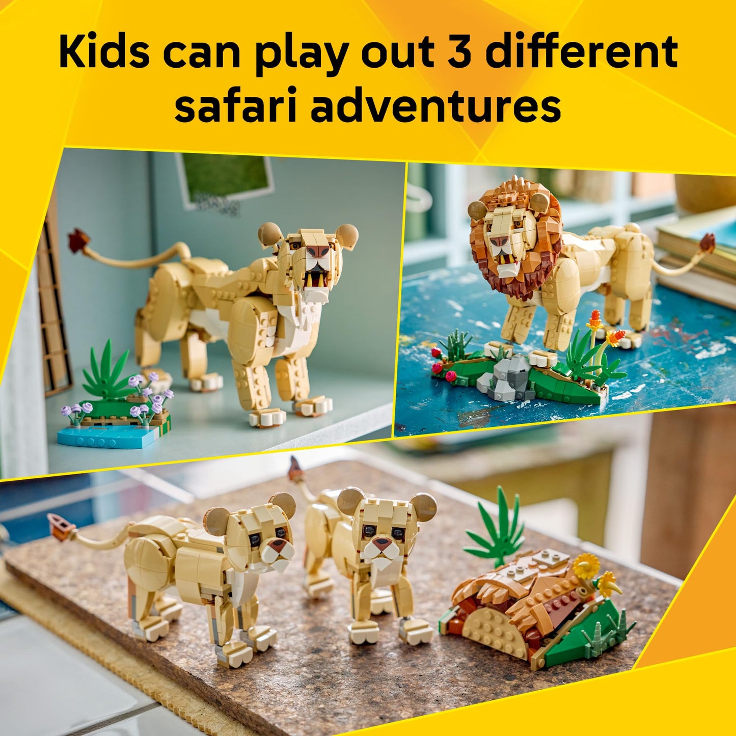 LEGO Creator 3 in 1 Wild Animals: Majestic Lion - Building Toy for Boys & Girls, Ages 9+ - Kids Bedroom or Desk Decor - Lion Toy with 3 Building Options - Gift for Birthdays - 31386