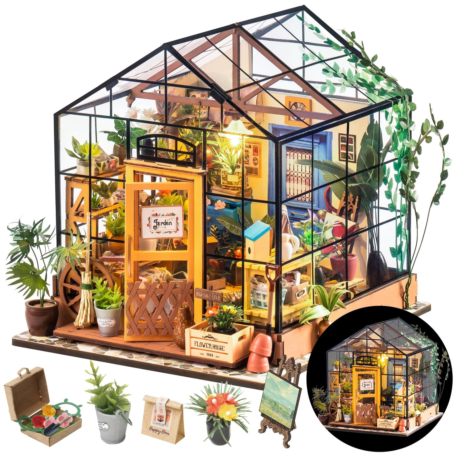 Rolife DIY Miniature Greenhouse Kits for Adults - Cathy's Flower House