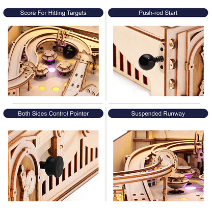 Rowood Wooden Puzzles 3D Pinball Machine Mechanical Model Wooden 3D Puzzles for Adults DIY Pinball Game Wooden Puzzle-Model Building Kits Christmas Birthday Gifts for Adult and 14+