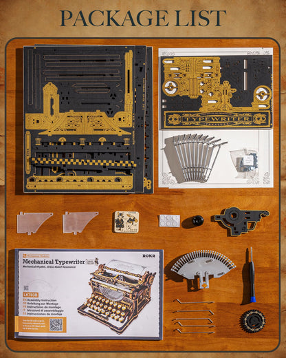 ROKR 3D Wooden Puzzle Typewriter Model Kit, Gift for Adults
